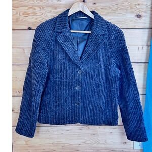 Seasons Vintage Whale Corduroy Navy Blue Textured Swirl Blazer Jacket Womens M
